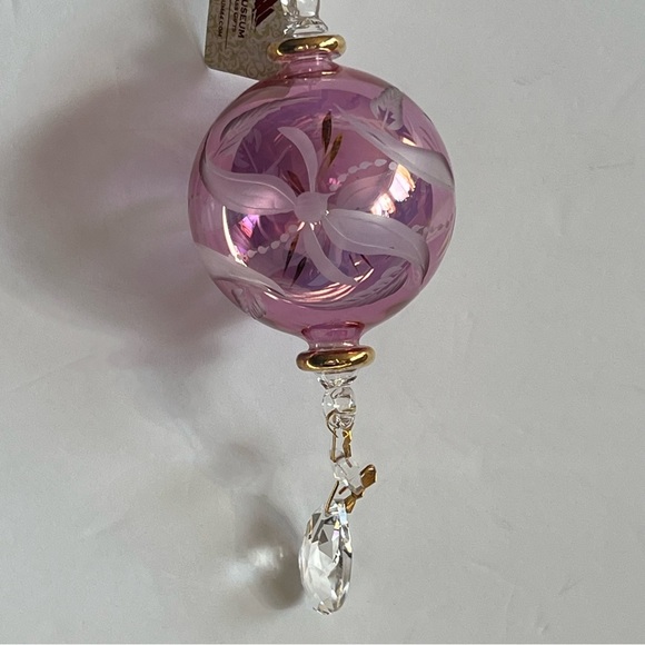 Fine Egyptian Glass Christmas Ornament 7.5” Pink Etched - Picture 6 of 13